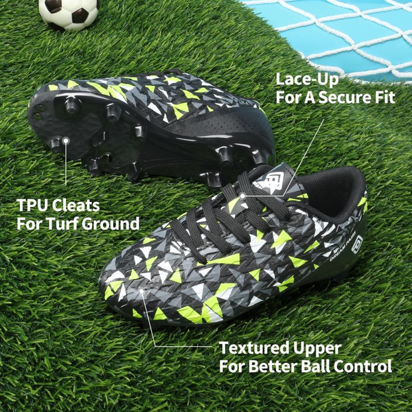 Boys & Girls Soccer Cleats Shoes - BLACK NEON GREEN - 2
